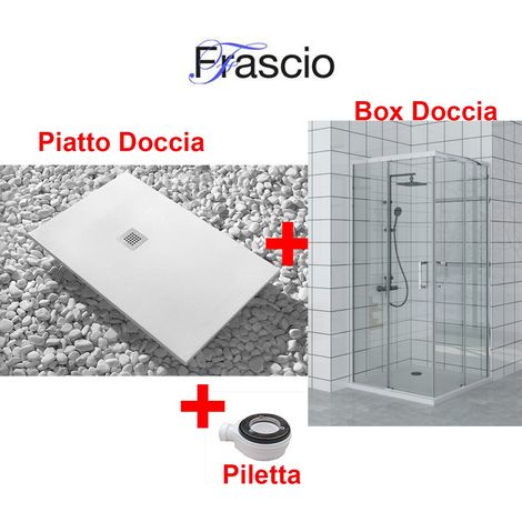 Piatto Doccia 70X80 cm Vulcano Line Slim Bianco + Box doccia 70x80 cm Alto 200 cm Con Apertura Ad Angolo - FRASCIO