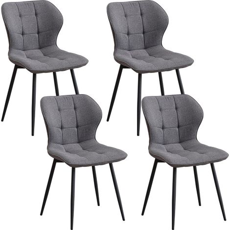 Wokaka Lot de 4 Chaises - Pieds en métal - Dossier Assise rembourrée pour Cuisine Salon Chambre Bureau - style rétro - Gris foncé