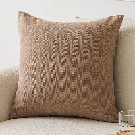 Housse de coussin en chenille douce et moelleuse, carrée 45 x 45 cm, pour canapé ou soutien lombaire et dorsal, couleur caramel lait – housse seule