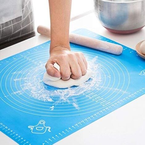 BUNTHAUS (Bleu, 50x40cm) Tapis de cuisson en silicone, extra épais, grand tapis de pâte antidérapant avec mesure, pour pâte, croûte à tarte, tapis à rouler, antiadhésif et antidérapant
