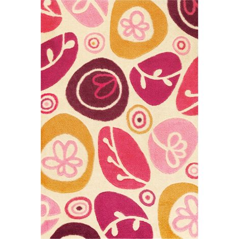 Tapis de porte intérieur antidérapant multicolore moderne - multicolore rose rouge et ocre sur beige (1/4)