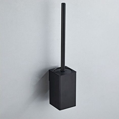 304 Stainless Steel Square Wall Mounted Toilet Brush Holder with 1 Brush Head (Black) (1/5)