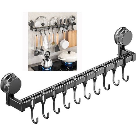 Mensola da cucina con ventose, mensola a muro senza foratura, appendiabiti rimovibile con 10 ganci, 5010,57 cm, per cucine, bagni, camere da letto - Grigio (1/5)
