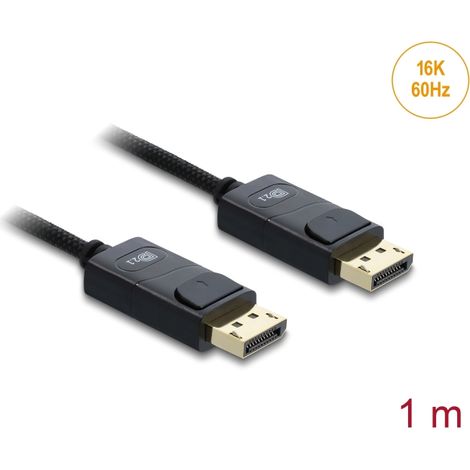 Delock Cable DisplayPort coaxial 16K 60 Hz 80 Gbps con revestimiento trenzado 1 m