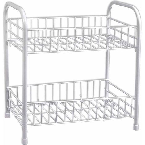 Trade Shop - Metallschrank zur Aufbewahrung, 2 Regale, weißes Badezimmerregal, 32 x 36 cm, 52530 - (1/5)