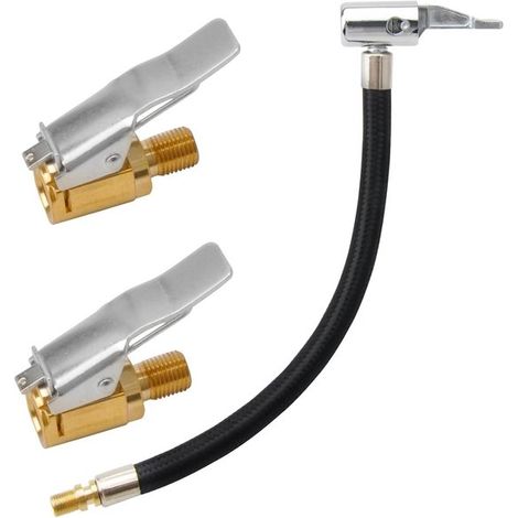 Kit de extensión de válvula de 24 cm que incluye manguera inflador neumáticos tapón palanca, Extensión válvula manguera aire válvula coche 8 mm (1/5)