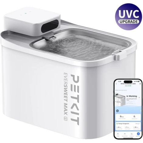 EVERSWEET MAX 100 UVC Fontaine à eau connectée pour animaux, 3L, 83jours d'autonomie - Petkit