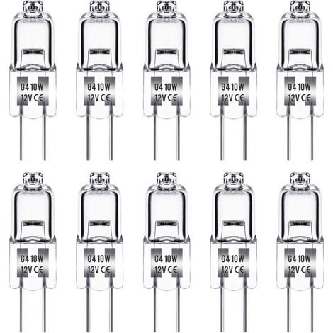 Lampadina alogena G4 12V 10W – Bianco caldo 2800K – Confezione da 10 – Indice di resa cromatica 99, angolo del fascio luminoso 360° (1/4)
