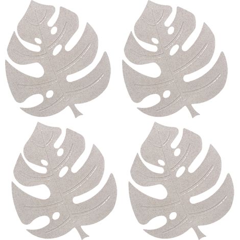 Lot de 4 dessous de plat en silicone, supports de casseroles résistants à la chaleur pour plans de travail, dessous de plat antidérapants, set de table à motif de feuilles (Blanc, 1) (1/5)