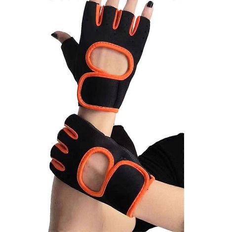 Gants demi-doigts, gants de fitness, gants demi-doigts respirants et antidérapants, mitaines de gym, gants d'haltérophilie, orange D. (1/5)