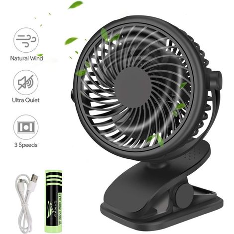 Mini ventilateur à pince, rechargeable, adapté au corps de la poussette, à la maison, au bureau, à la salle de sport, à la pêche (1/3)