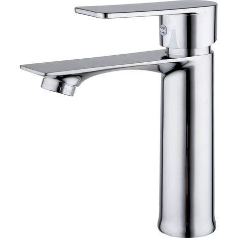 Silberner Badezimmerhahn mit universellen Ablaufanschlüssen, Mischbatterie, Waschbeckenhahn mit 80 cm flexiblem Schlauch, Messing-Überlaufablauf.