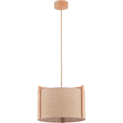 Suspension scandinave bois clair abat-jour beige Ø38cm (1/3)