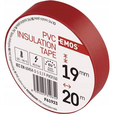 Cinta aislante de PVC de 19 mm x 20 m, color rojo. (1/2)