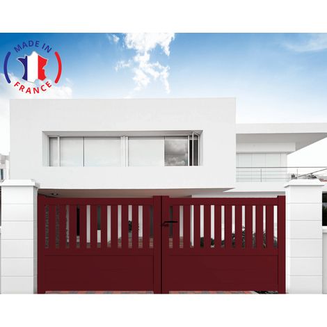 Packit – Portail aluminium battant semi-ajouré 3000x1300mm – Résistant à la corrosion – Montage facile – Couleur rouge (RAL 3004)