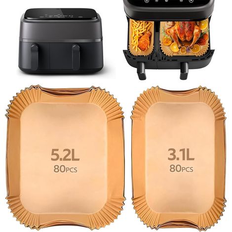 160 Papier Cuisson Air Fryer, Antiadhésive, Résistante Chaleur, Pour Moulinex Philips 3.1L-5.2L (1/5)