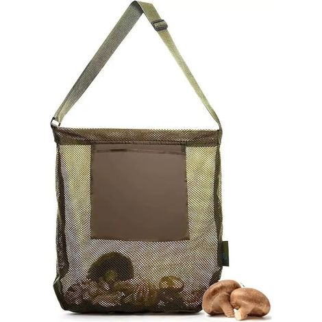 Bolsas de residuos de jardín, bolsa verde para recoger setas, bolsa de malla para alimentos, bolsa de cosecha con caja de malla de gran capacidad, correa ajustable para el hombro (1/5)