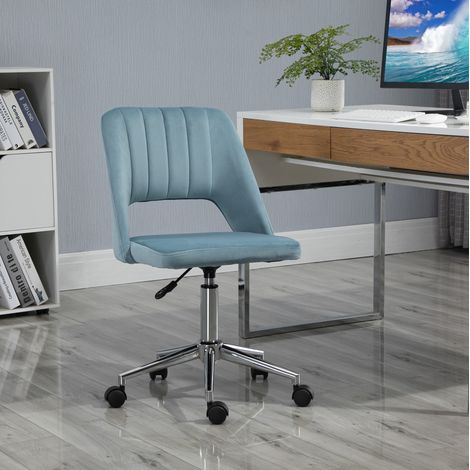 Silla de oficina ergonómica giratoria con altura regulable en terciopelo azul DESVIAE (1/5)