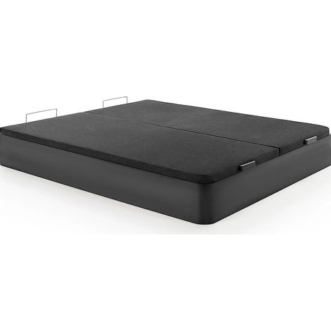 Vente-Unique – Sommier coffre 180 x 200 cm – Noir mat – 2 coffres de rangement 786 L – Ouverture verticale – Fabriqué en Europe