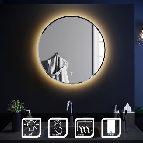 ELEGANT Round Bathroom Mirror Illuminated LED Light Backlit Makeup Mirror with Sensor Touch control, Dustproof &Anti-fog,Warm White Light 600x600mm