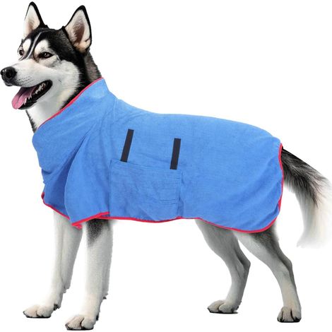 Peignoir Chien Super Absorbant, Peignoir pour Chien en Microfibre avec Velcro et Bande Rétractable Réglable, Convient pour Le Séchage après Le Bain, la Natation et la Pluie (Bleu) (1/5)