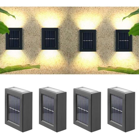 Lampes solaires d'extérieur pour jardin, lot de 4 lampes solaires d'extérieur avec lumière blanche chaude, sans fil, étanches IP65, adaptées aux clôtures extérieures, jardins et balcon (1/5)