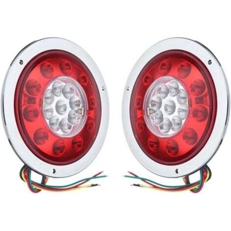 2 feux arrière ronds Divers accessoire de portail, 19 LED, rouge/ambré, 10-30 V, pour remorque camion moto vélo (1/4)