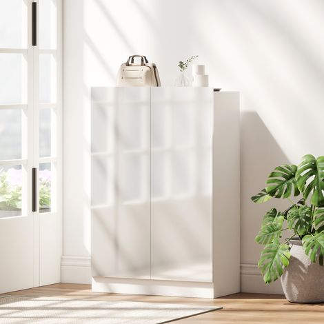 Meuble à chaussures pour 20 paires, finition laquée brillante, 5 étagères réglables, 72 x 34,5 x 103 cm, blanc (1/5)