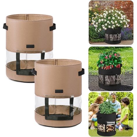 2 pezzi di sacchetti per la coltivazione 35D x 45H – per patate, pomodori, fragole – 10 galloni – Giardinaggio facile e comodo (1/5)