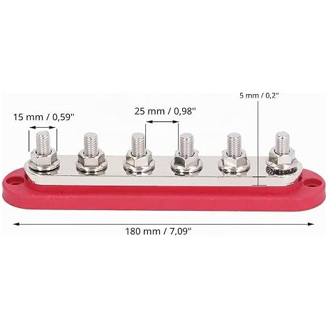 Barre Omnibus M8, Bornier de barre omnibus Distribution, Bornes en Acier Inoxydable, Boulons de Borne, Bloc de Distribution D'énergie pour Automobiles, Voitures, Bateaux (1/4)