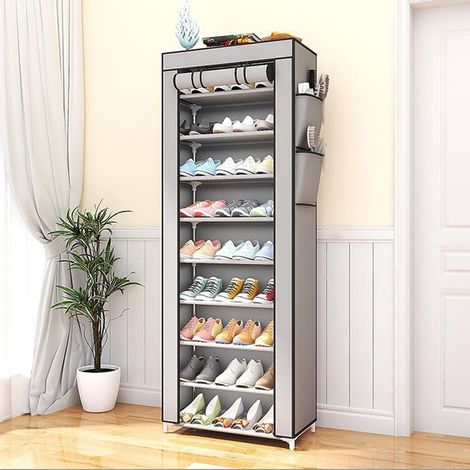 TRADE SHOP - Scarpiera A 9 Ripiani Copertura Antipolvere Organizer Corridoio Ingresso 58x30x158cm -