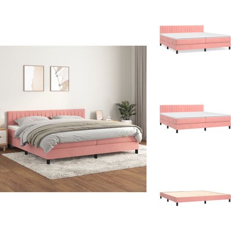 Sommier à lattes de lit avec matelas Rose 200x200 cm Velours - Lit Tapissier - Lit Double - Lit Velours - Lit Rose - Tête De Lit Ajustable (1/5)