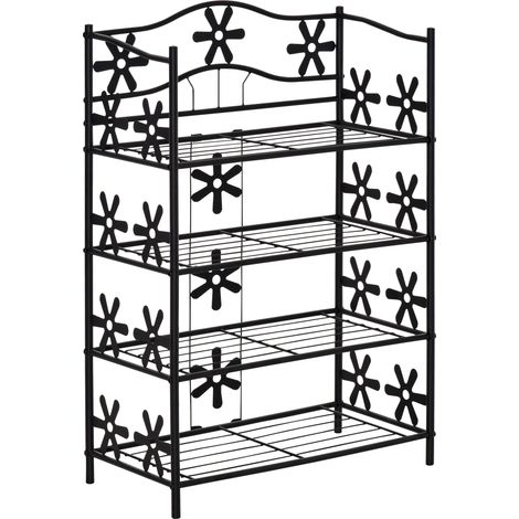 Étagère Métallique 4 Niveaux 59.5x30x92 cm - Rangement Gain de Place pour Chaussures ou Plantes - Noir (1/4)