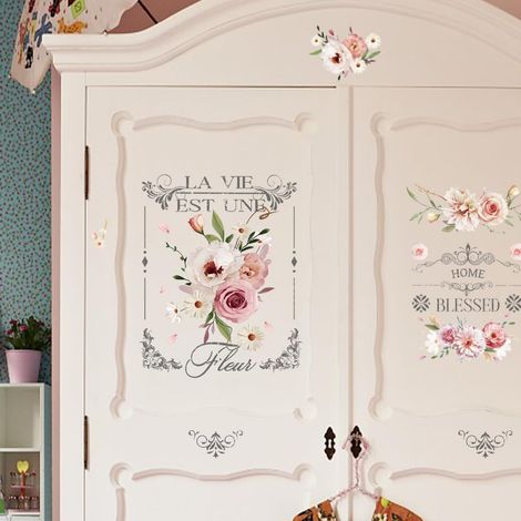3 Feuilles Autocollants Transferts pour les Meubles en Bois Autocollant Aquarelle Fleur Décalcomanie pour Bricolage Armoire en Bois Rénovation Décoration de Vieux Meubles (1/5)