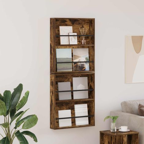 Magazinregal mit Regal 2 pcs Geräucherte Eiche 60 x 12 x 70 cm