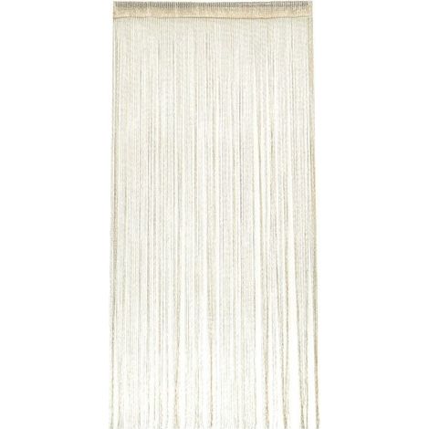 Cortina colgante para puerta de 100 cm x 200 m con hilo plateado, color beige (1/4)