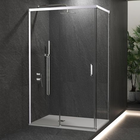 IMEX - Mampara 1 Fija + 1 Corredera + Panel Lateral Fijo Serie Stylo Cromado 120x80 cm (1/5)
