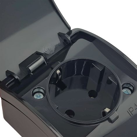 Enchufe individual de superficie Schuko, negro, IP44, resistente a la humedad. (1/5)