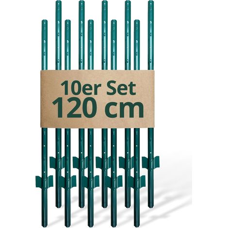 Relaxdays Zaunpfosten, 10er Set, für Drahtzaun, Zaunpfahl zum Einschlagen, 120 cm hoch, u-Profil, Garten, Stahl, grün (1/5)