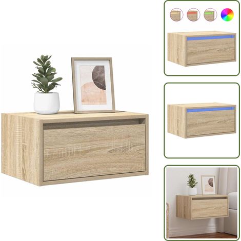 Wand-Nachttisch mit LED-Leuchten Sonoma-Eiche - Wand-Nachttisch - Wand-Nachttische - Schrank - Nachttisch (1/5)