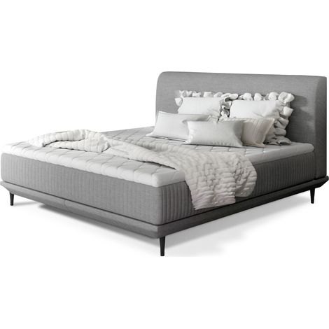 Lit boxspring 160x200 tissu gris sommier et matelas inclus Mastera (1/5)