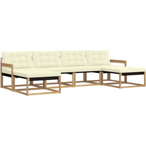 Conjunto de sofás de exterior con cojín 6 pcs Blanco y Crema vidaXL