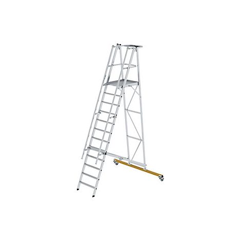 Escalera rodante de plataforma  en aluminio  con barandilla de