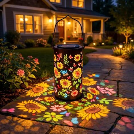 Outdoor Solar Lantern, Decorative Hanging Garden Sunflower Lamp, IP65 Waterproof, Retro LED Metal Solar Lamp for Balcony, Patio, Office, Lawn, Camping (1pc) (1/5)