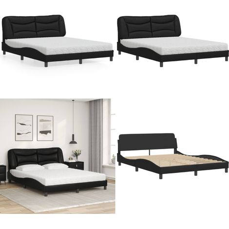 Lit avec matelas noir 160x200 cm similicuir - Lit Double - Lit Plateforme - Lit Design - Literie - Sommier Tapissier - Home & Living (1/5)