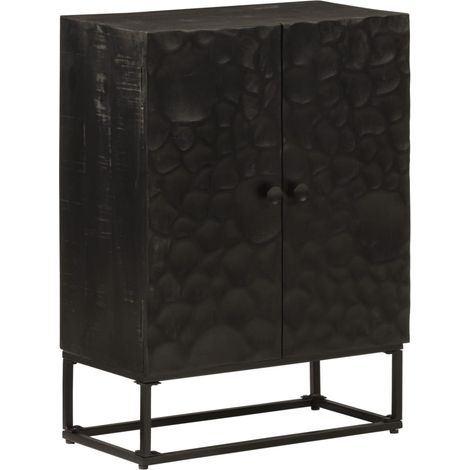 Vidaxl – Buffet noir en bois de manguier massif 55x30x76 cm – Grand espace de rangement – Dessus stable pour objets décoratifs – Pieds en fer (1/6)