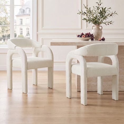 Wahson Chaise de Salle à Manger en Chenille Chaise de Cuisine Lot de 2 avec Dossier Incurvé, Chaise Dîner Moderne pour Cuisine/Salle à Manger, Blanc