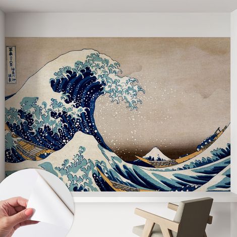 Papier peint adhésif autocollant pour salon chambre à coucher tendance et originale Vague dramatique 152x104 cm (1/5)