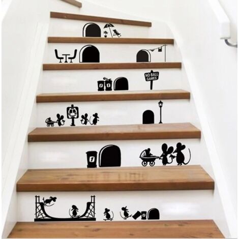Dessin animé mignon souris trous Stickers muraux, pépinière bébé chambre amovible Stickers muraux peintures murales noir (1/2)