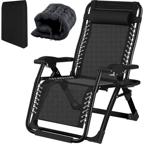 Sonnenliege 72cm klappbar, verstellbar Gepolstert Schwarz - Gartenliege 240kg (1/5)